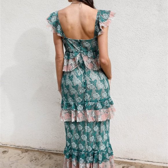 Lace Layered Ruffle Detail Midi Dress - Picture 6 of 6